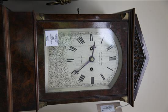A Victorian figured walnut mantel clock, H.17in.
